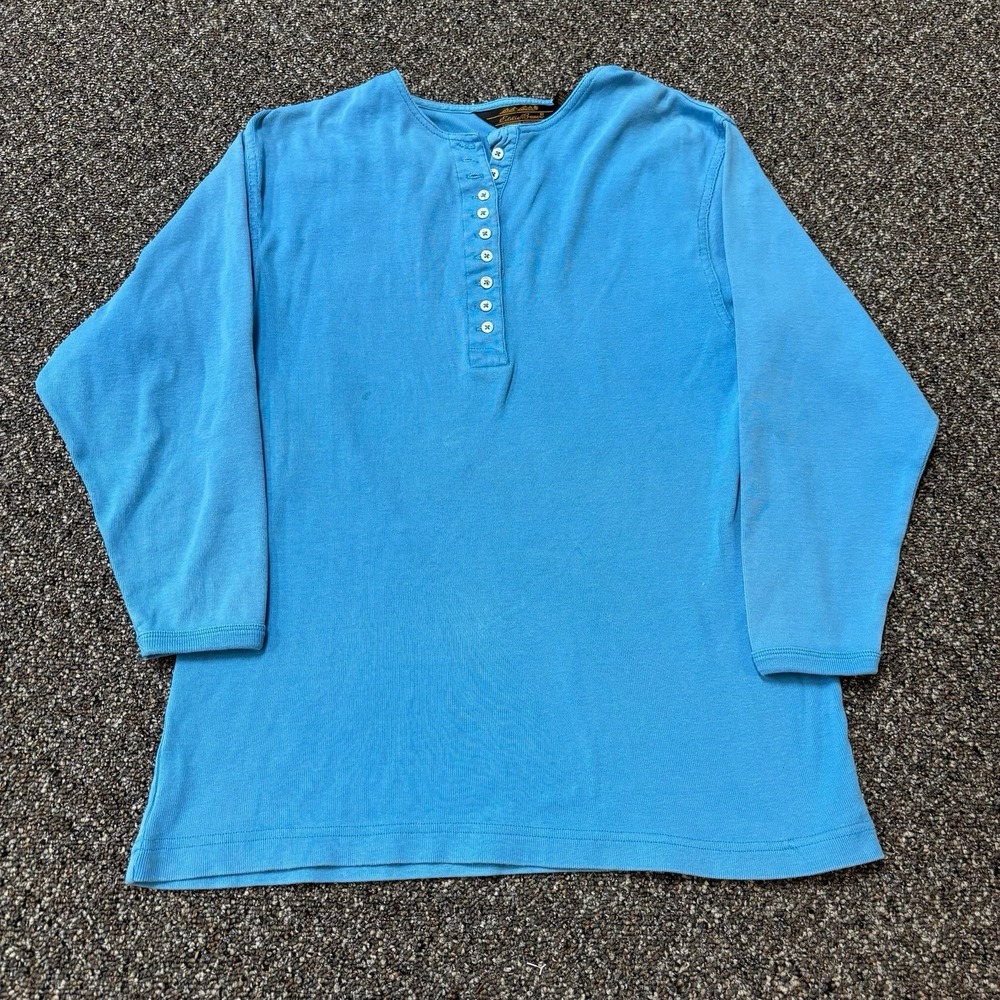 Vintage Eddie Bauer Shirt Light Blue Henley Long Sleeve 1990s Casual Small